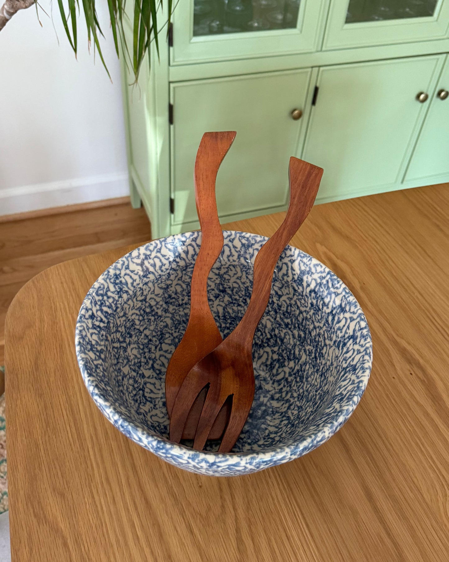 Blue Spongeware Serving Bowl