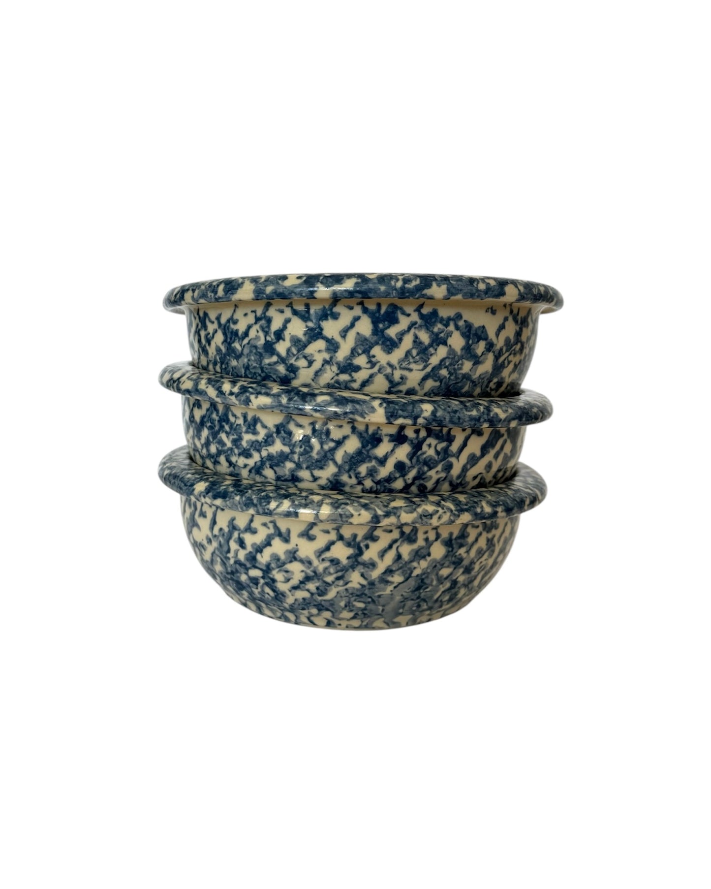 Blue Spongeware Heart Bowls, Set of 3