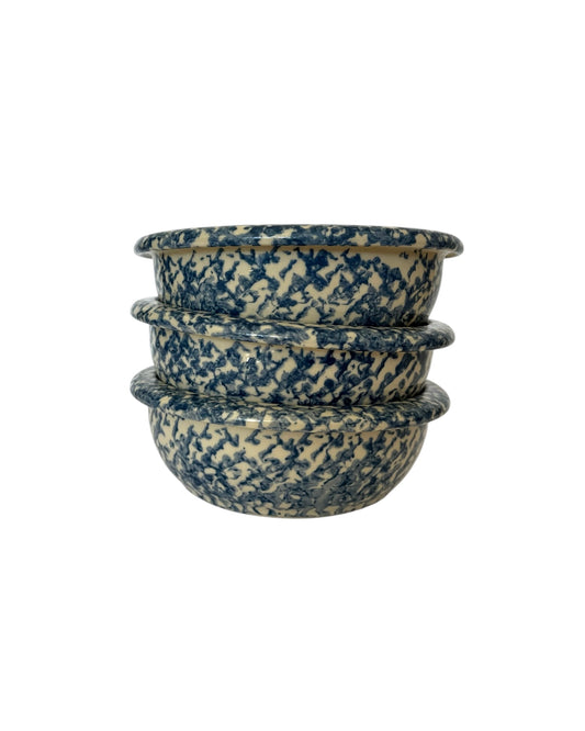 Blue Spongeware Heart Bowls, Set of 3