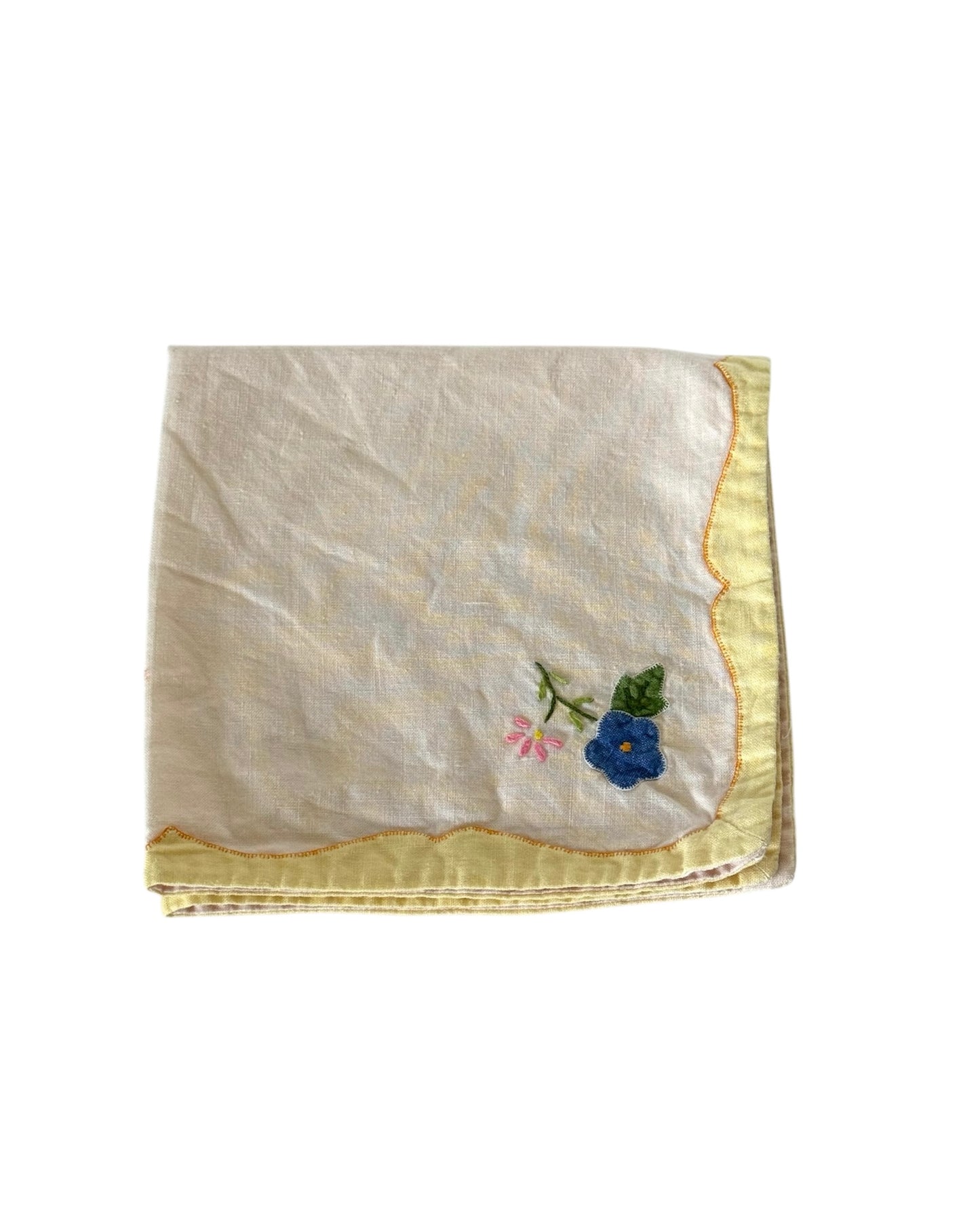 Vintage Embroidered Flower Napkins, Set of 4