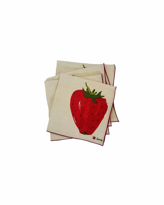1960s Strawberry Napkins, Set of 4