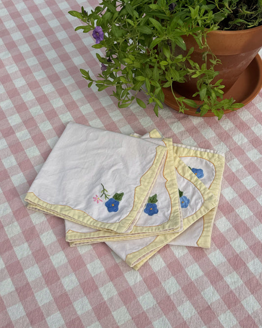 Vintage Embroidered Flower Napkins, Set of 4